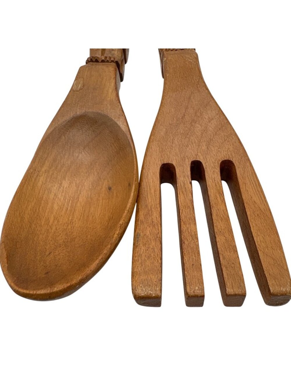Vintage Hand-Carved Wooden Fork & Spoon Wall Decor Set With Tribal Motif 12 Inch - Picture 7 of 9